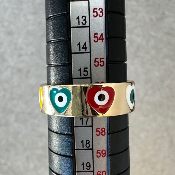NIB Pretty Bird Colorful Heart Design Evil Eye Yellow Gold Plated Ring Size 8 - Picture 8 of 8